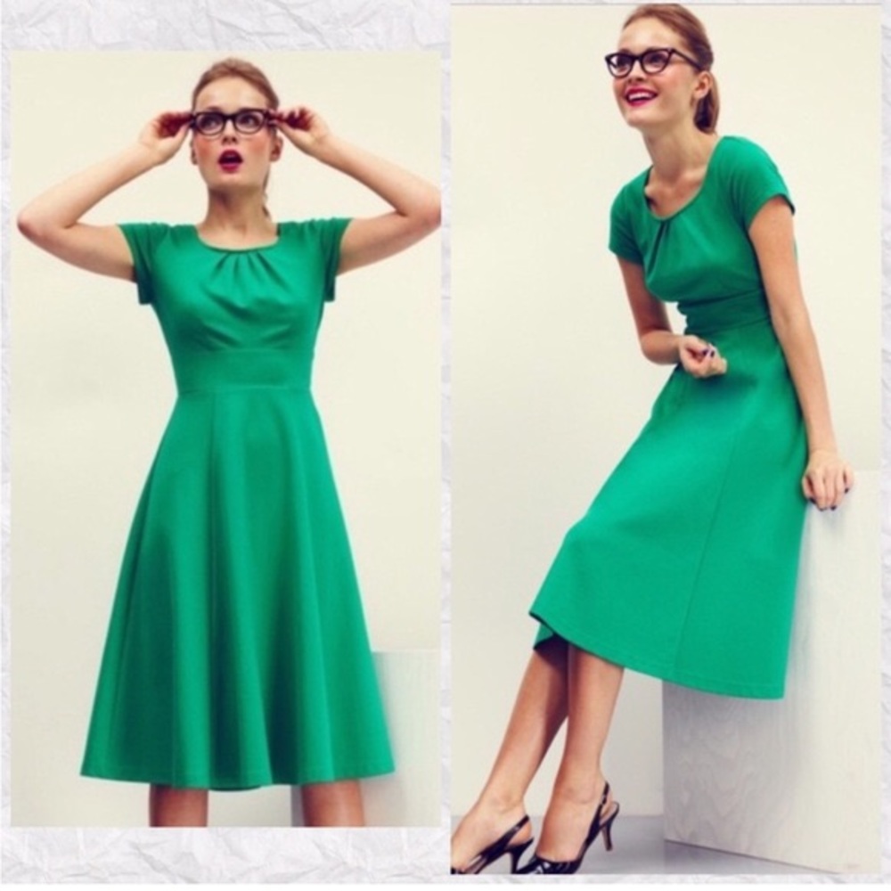 Boden Emerald Green Fit-and-Flare Midi Dress